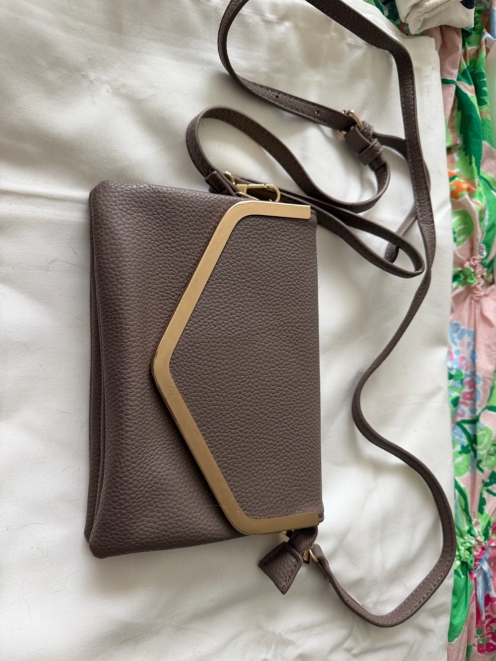 Madison West Brown Crossbody Bag with Gold Trim
